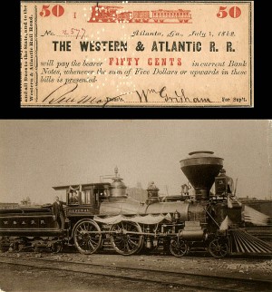 Western and Atlantic Railroad Obsolete Note with Postcard